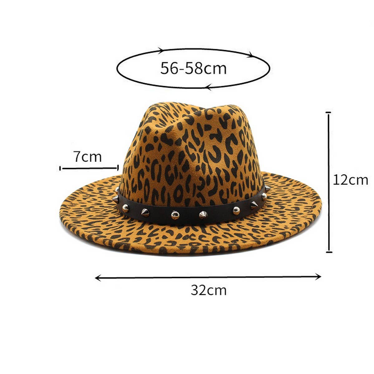 LEOPARD PRINT HAT JAZZ HAT RIVET WIDE BRIM HAT_CWAH2572