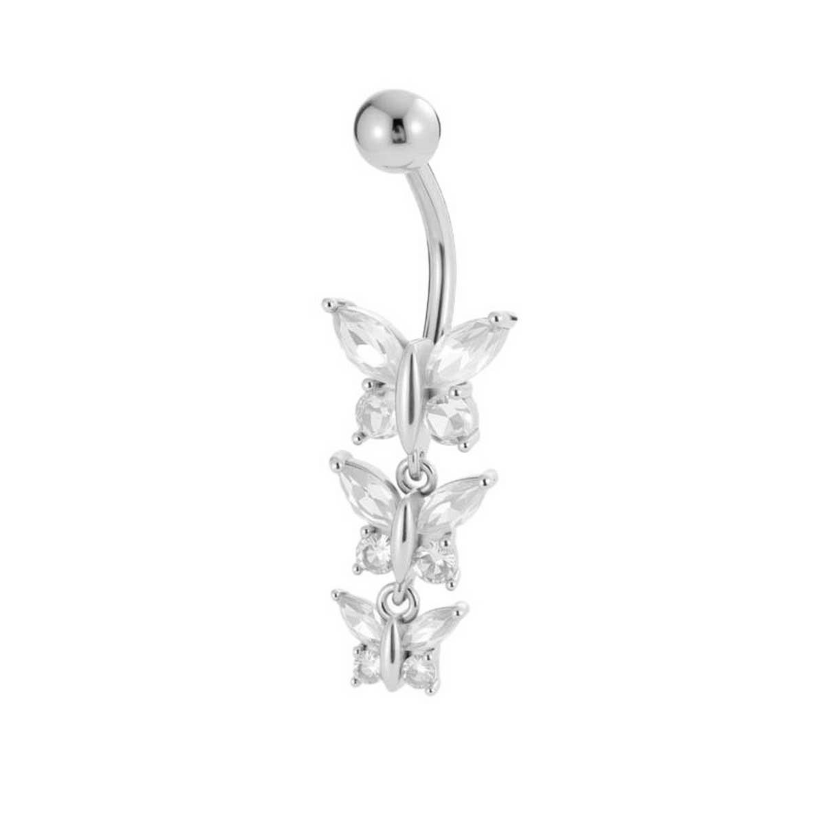 Triple Butterfly Zircon Dangle Belly Ring