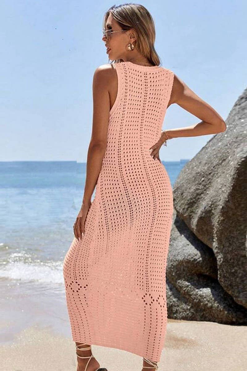 CWDMD4741_KNIT HOLLOW LONG TANK BIKINI COVER UP DRESS