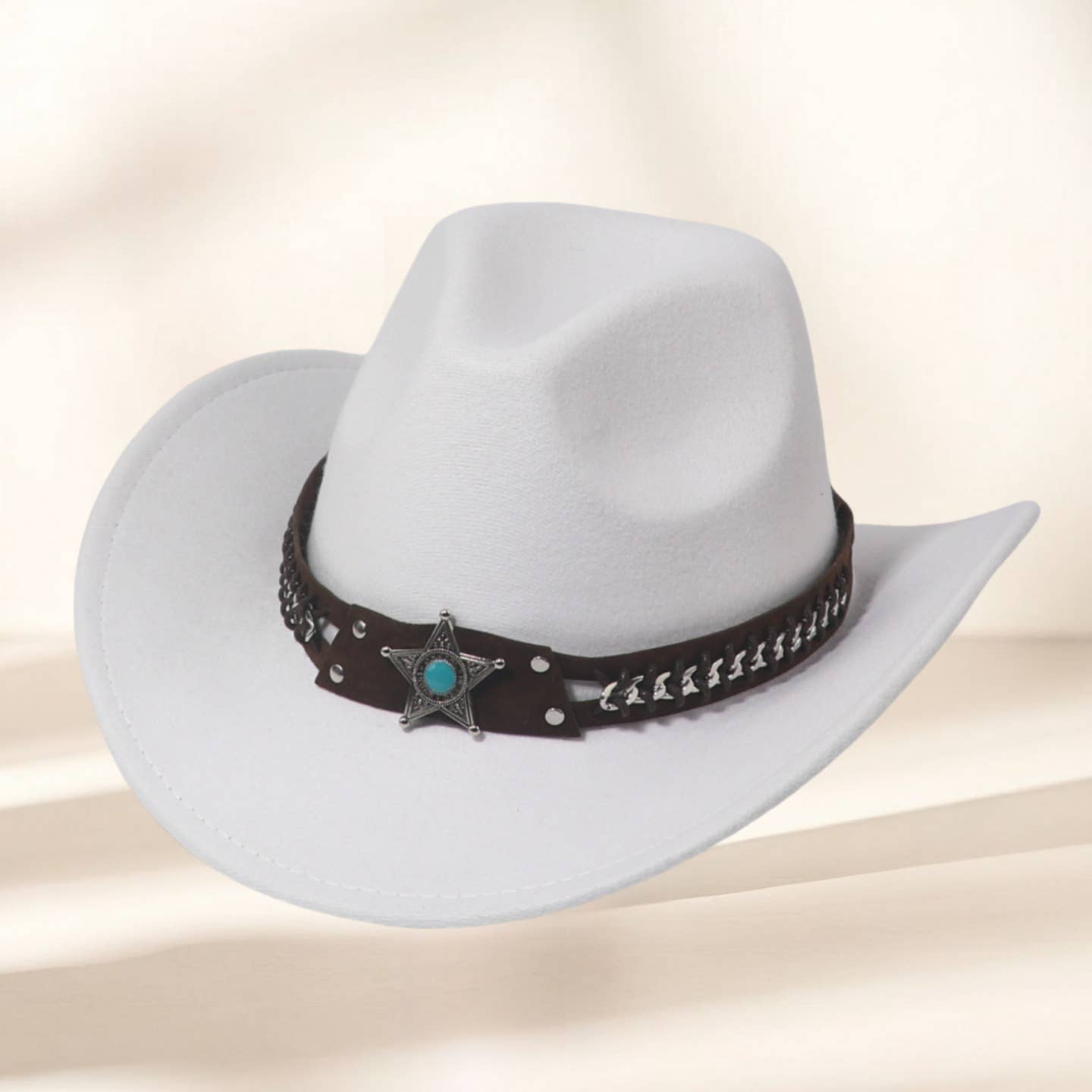 Western Cowboy Hat with Star & Ethnic Trim_CWAH3649