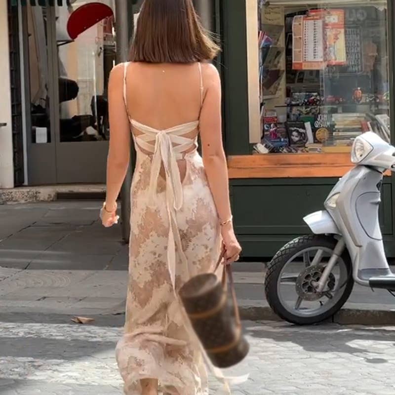 Vacation vibe printed spaghetti strap dress