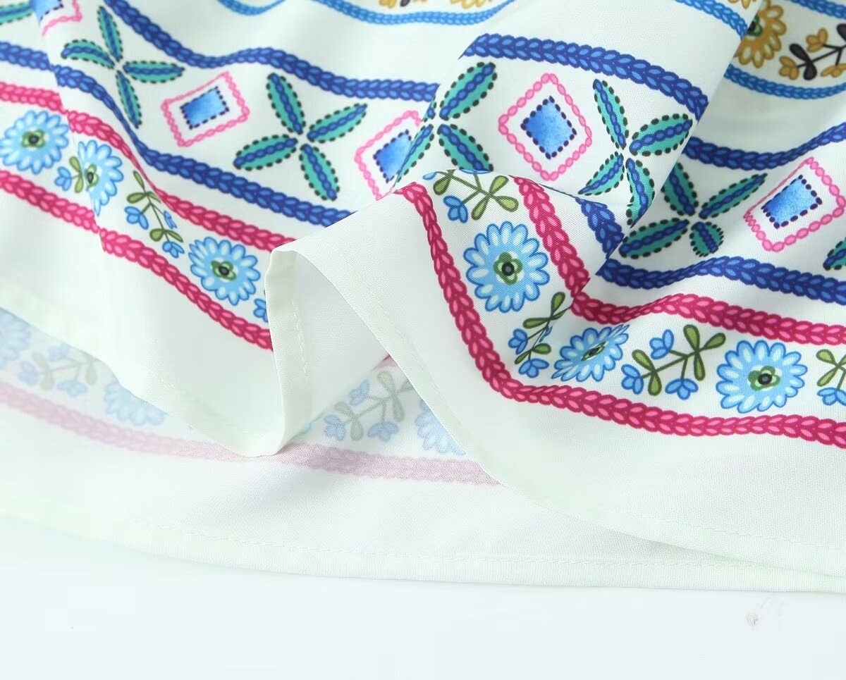 KNOTTED PRINTED LINEN BLEND DRESS