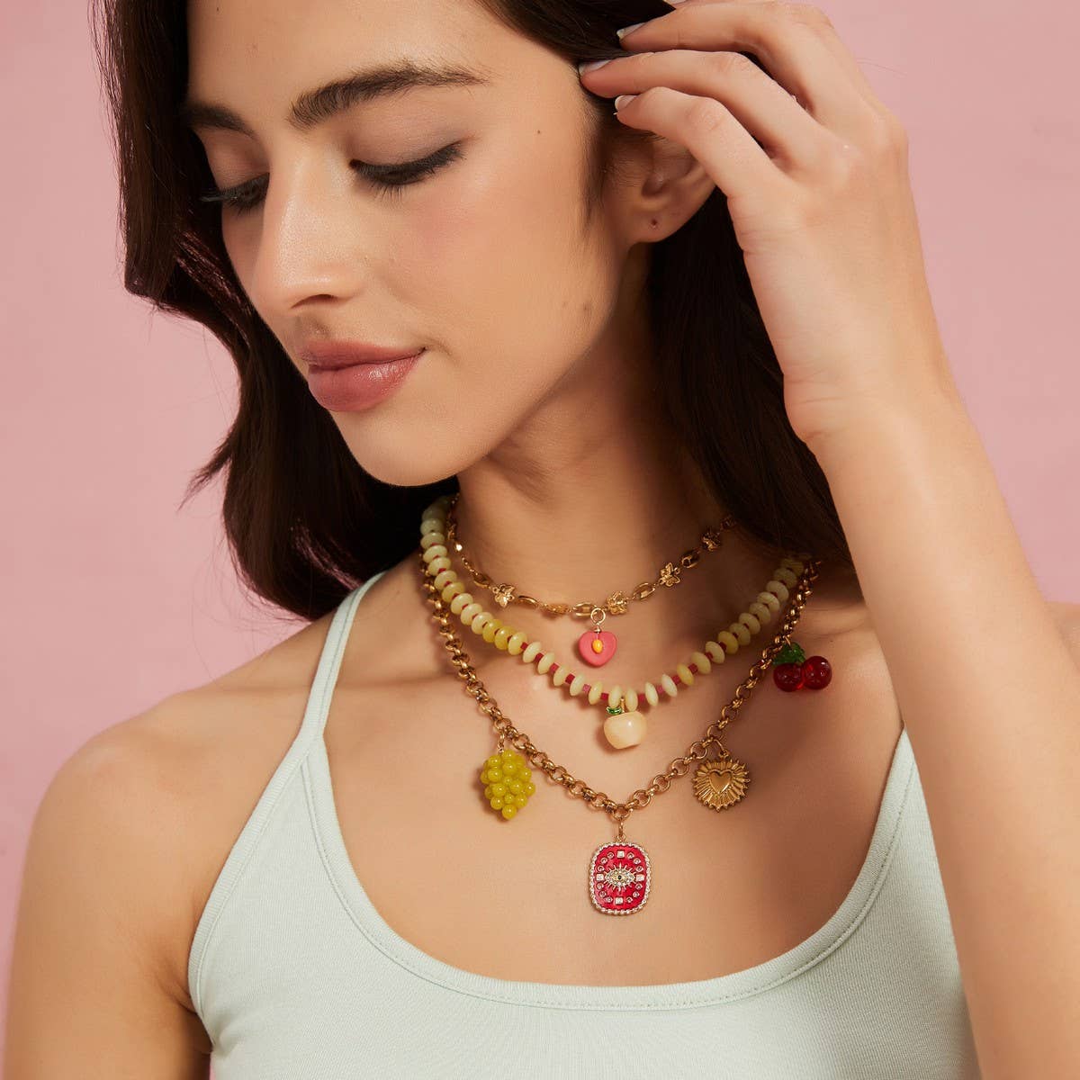 Trendy Titanium Steel Necklace with Fruit Charms