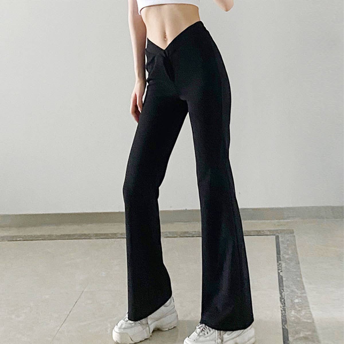 SOLID COLOR HIGH-WAISTED SLIM LONG CASUAL PANTS
