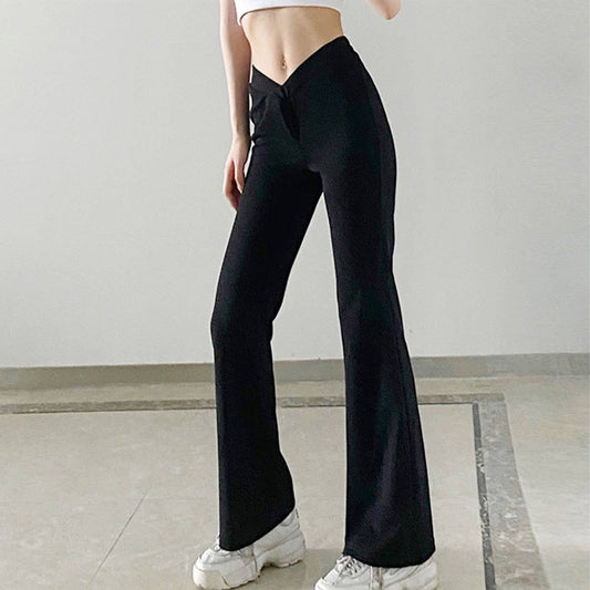 SOLID COLOR HIGH-WAISTED SLIM LONG CASUAL PANTS