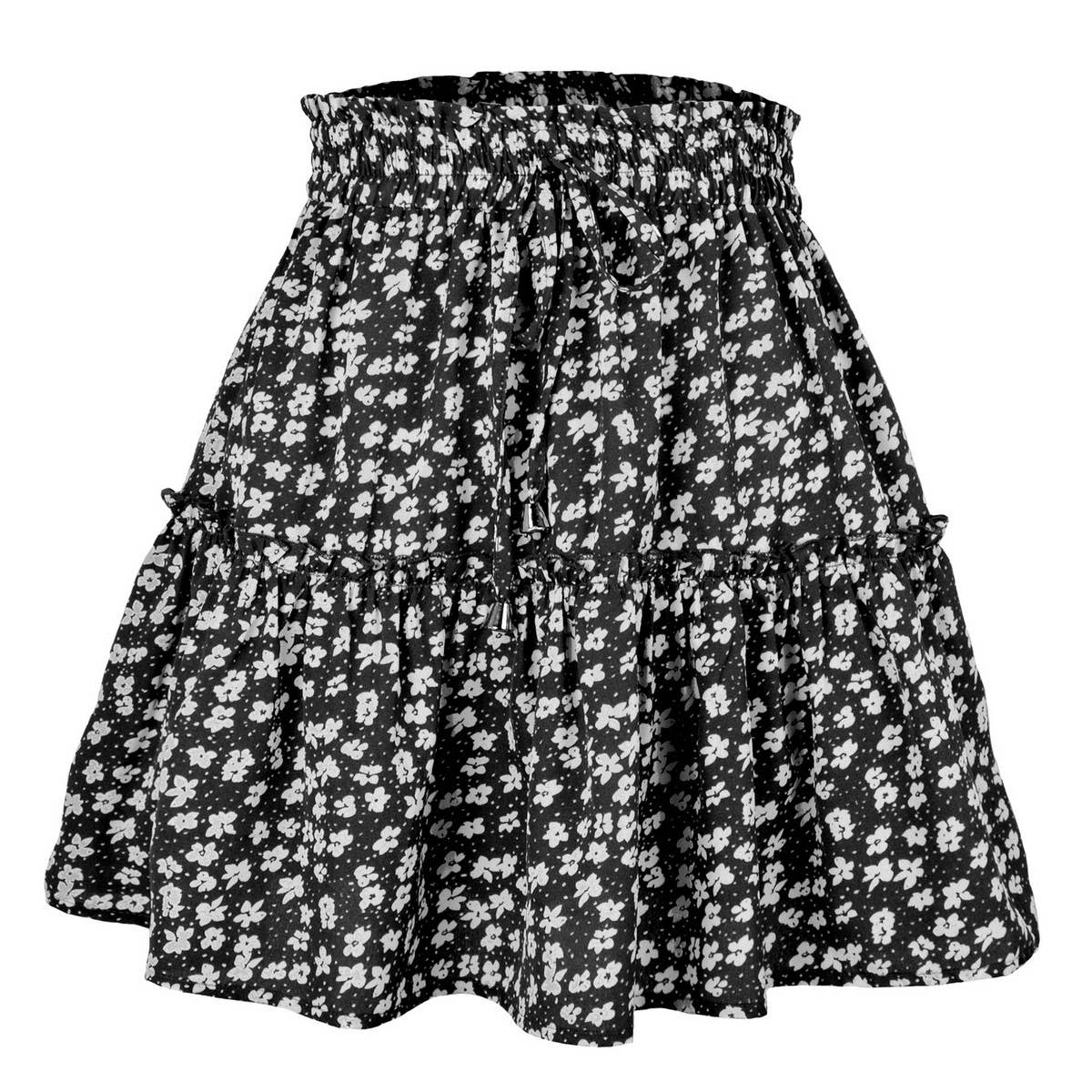 WOMEN'S HIGH WAIST RUFFLED FLORAL SKIRT_CWAB4791