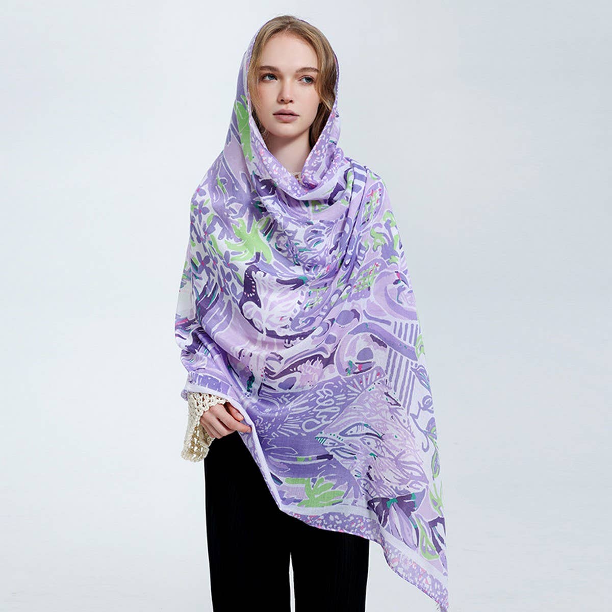UV Protection Silk Scarf - Floral Beach Shawl