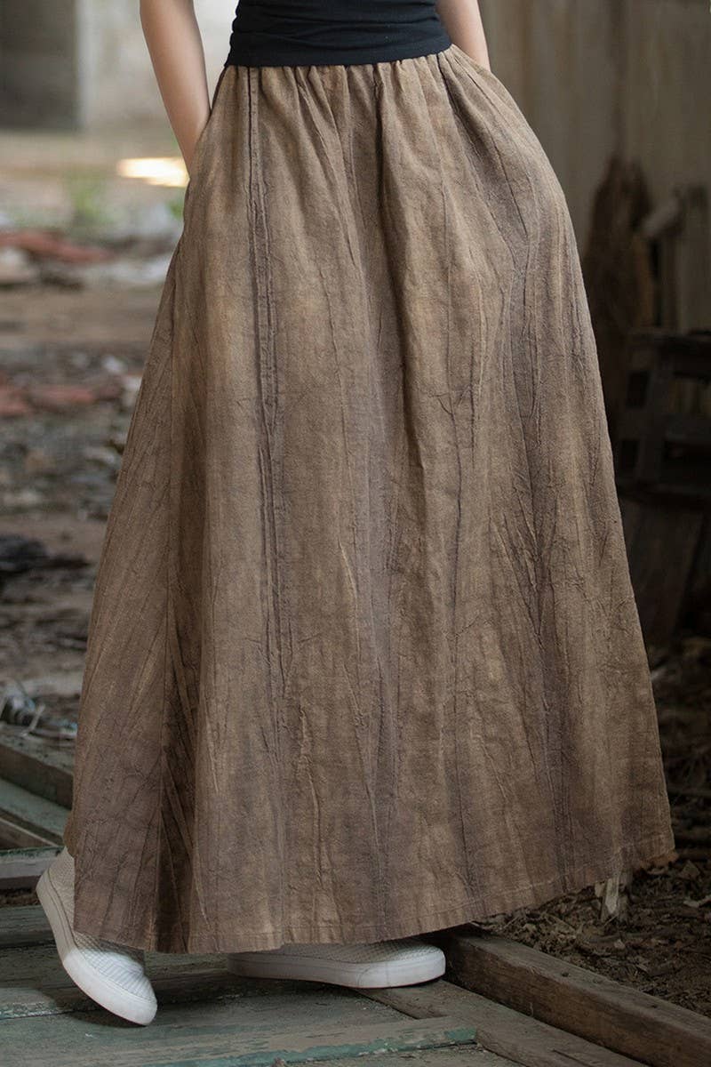 CWBLS0307_COTTON AND LINEN ELASTIC WAIST LONG LOOSE SKIRT