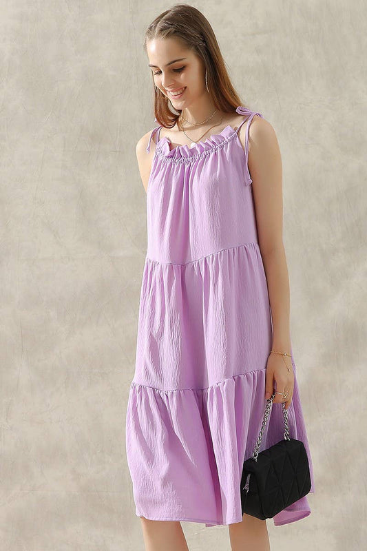 CWDSD10415_SHOULDER BOW TIE PRAIRIE DRESS