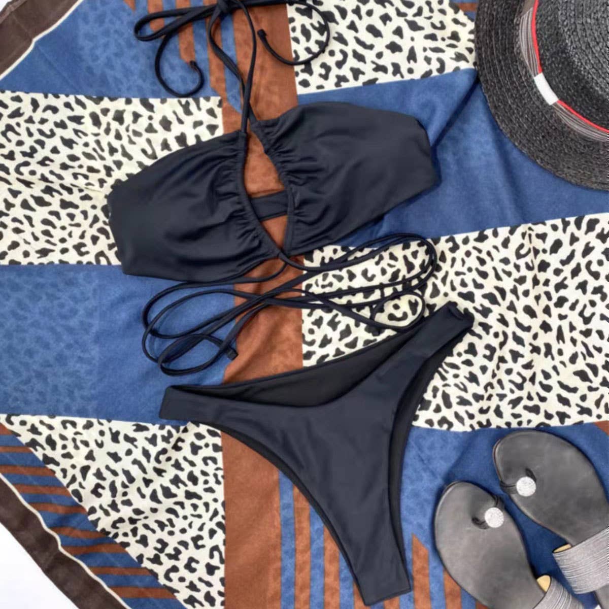 Solid Color Bandage Bikini - Sexy Women's Swimwear_CWMW0167