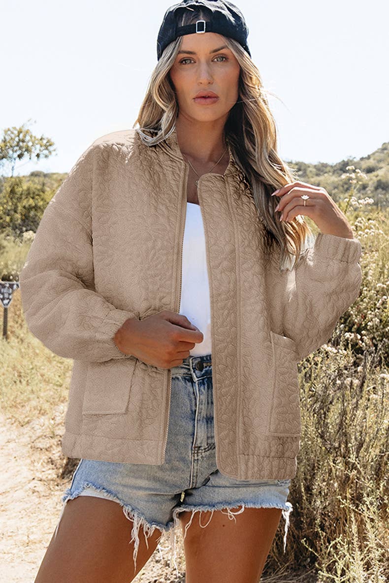 Solid-color floral texture loose jacket