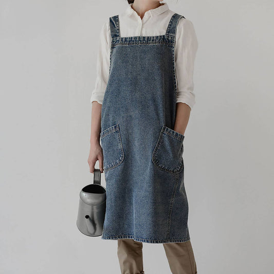 Cotton Canvas Washed Denim Apron with pockets