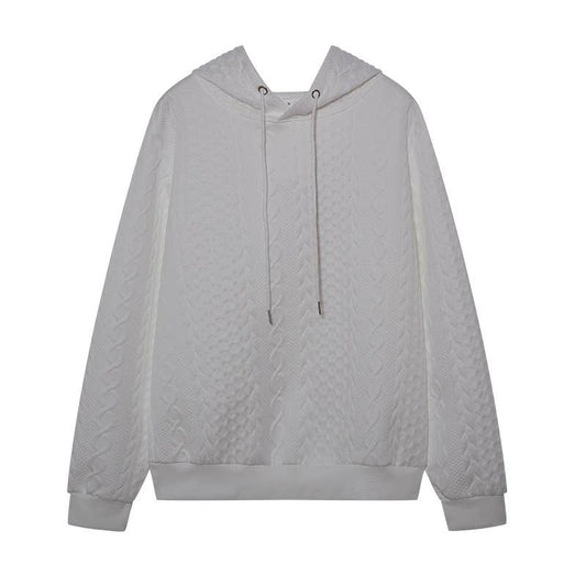 JACQUARD HOODIE LACE-UP LONG-SLEEVED LOOSE HOODIE