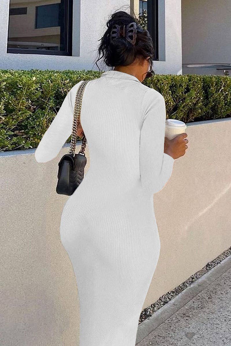 CWDMD4901_SOLID COLOR DEEP V LAPEL SLIM DRESS