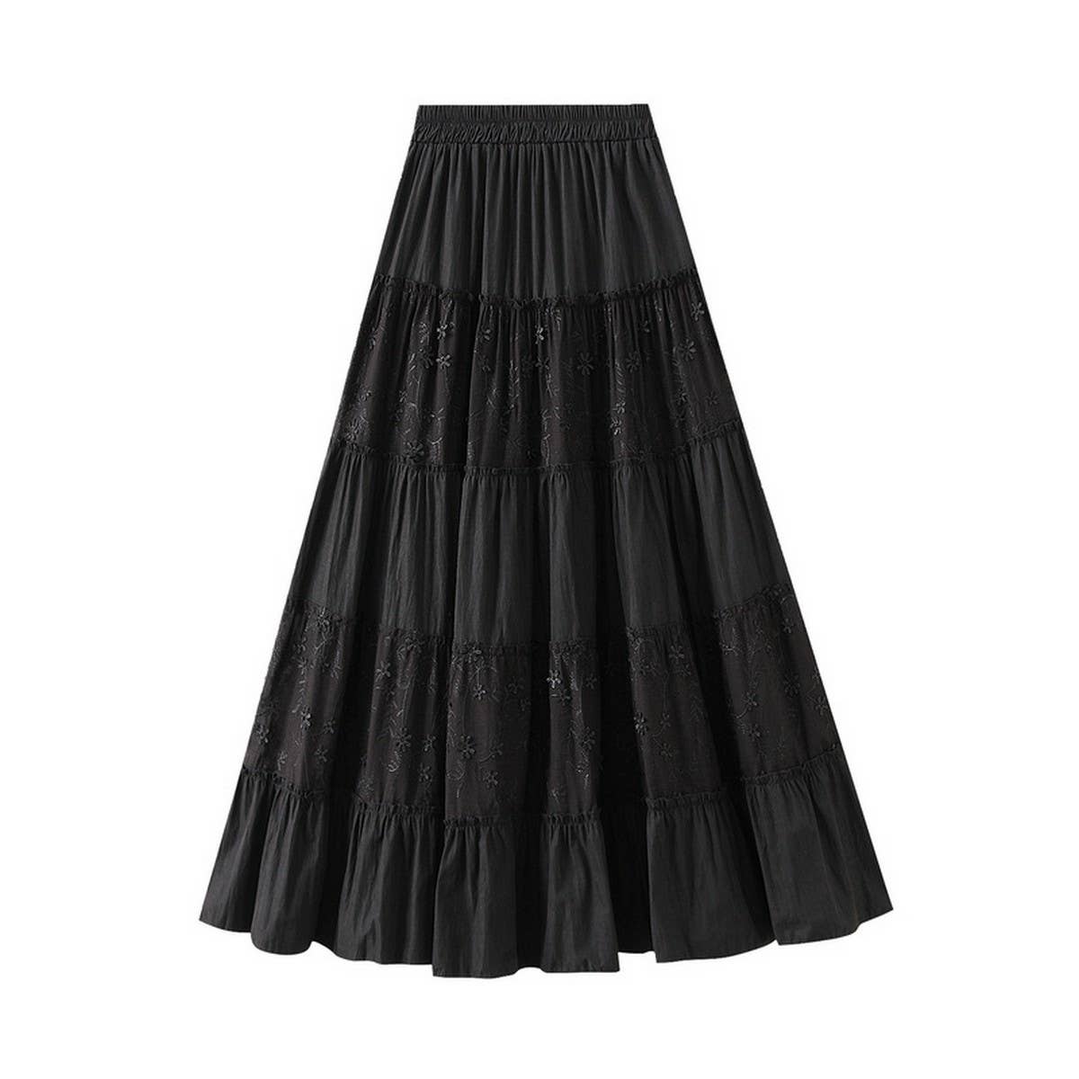 Paneled Cake A-Line Pleated Skirt with Flowing Hem_CWBMS0355