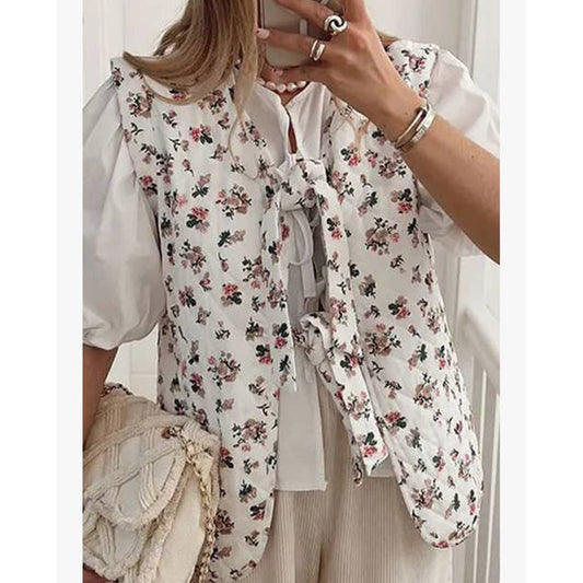 SHORT FLORAL PRINT STRAP VEST