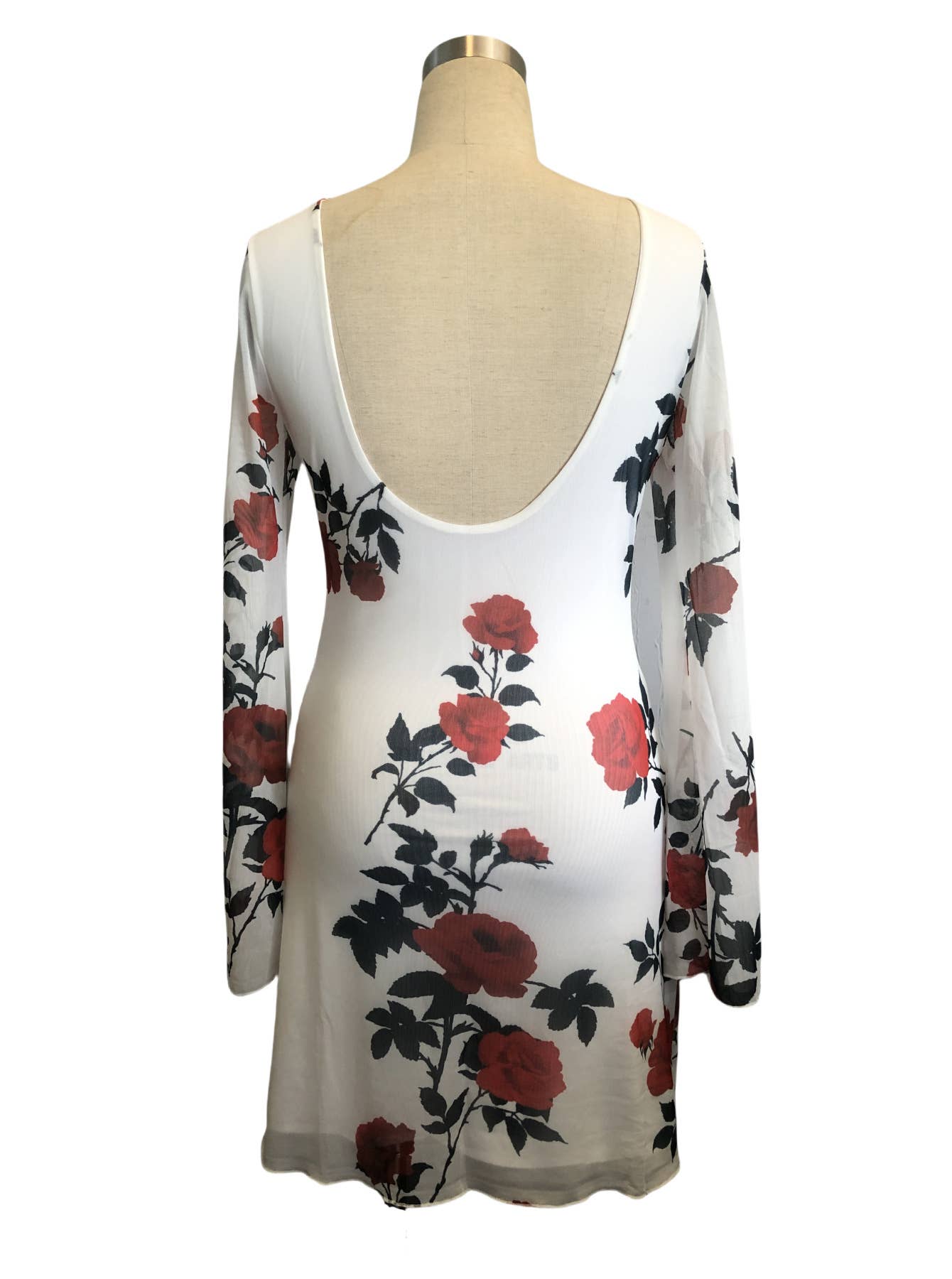 Sexy floral backless tulle flared sleeve dress