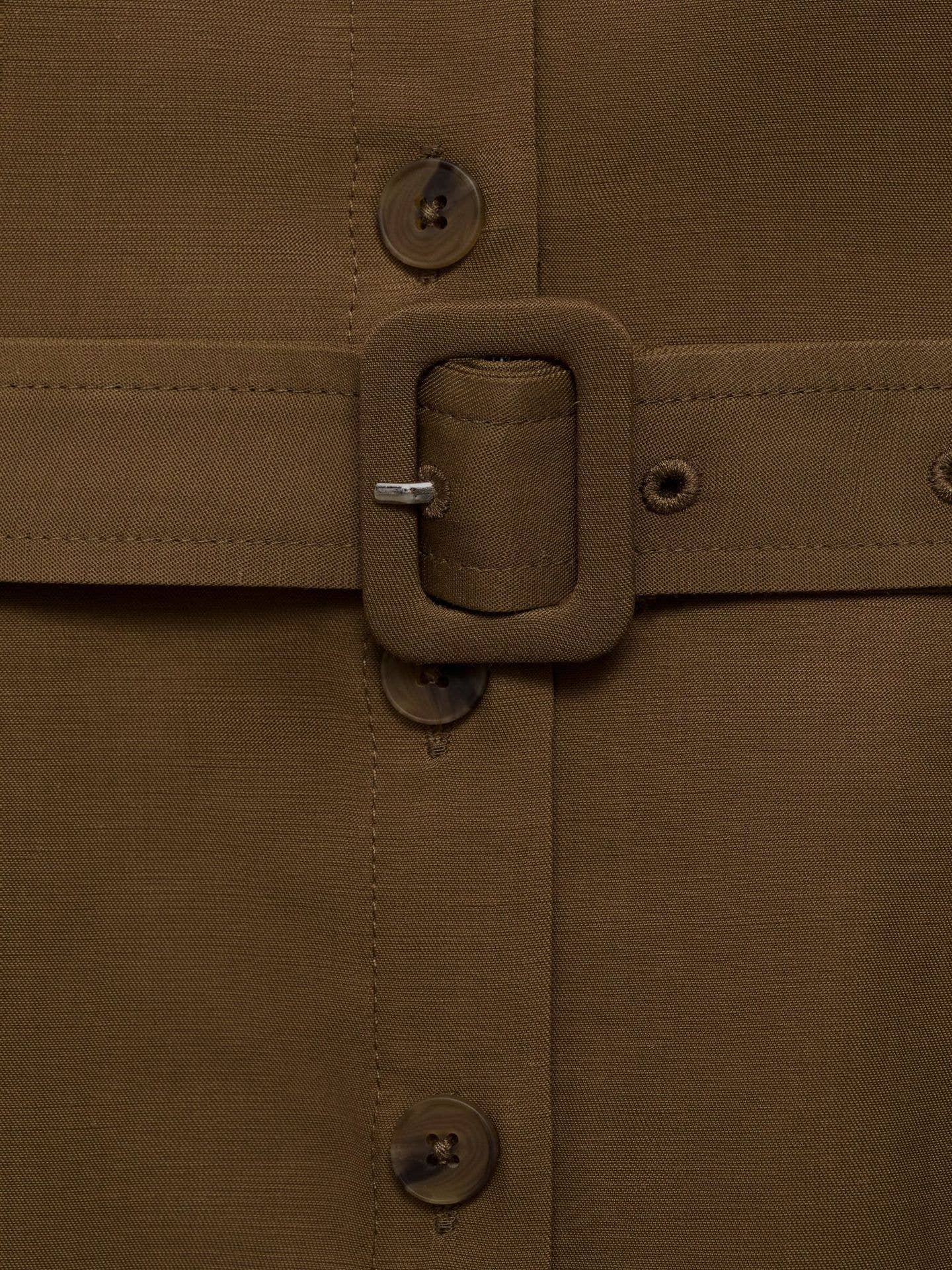 Split sleeveless solid cinched waist shirt dress