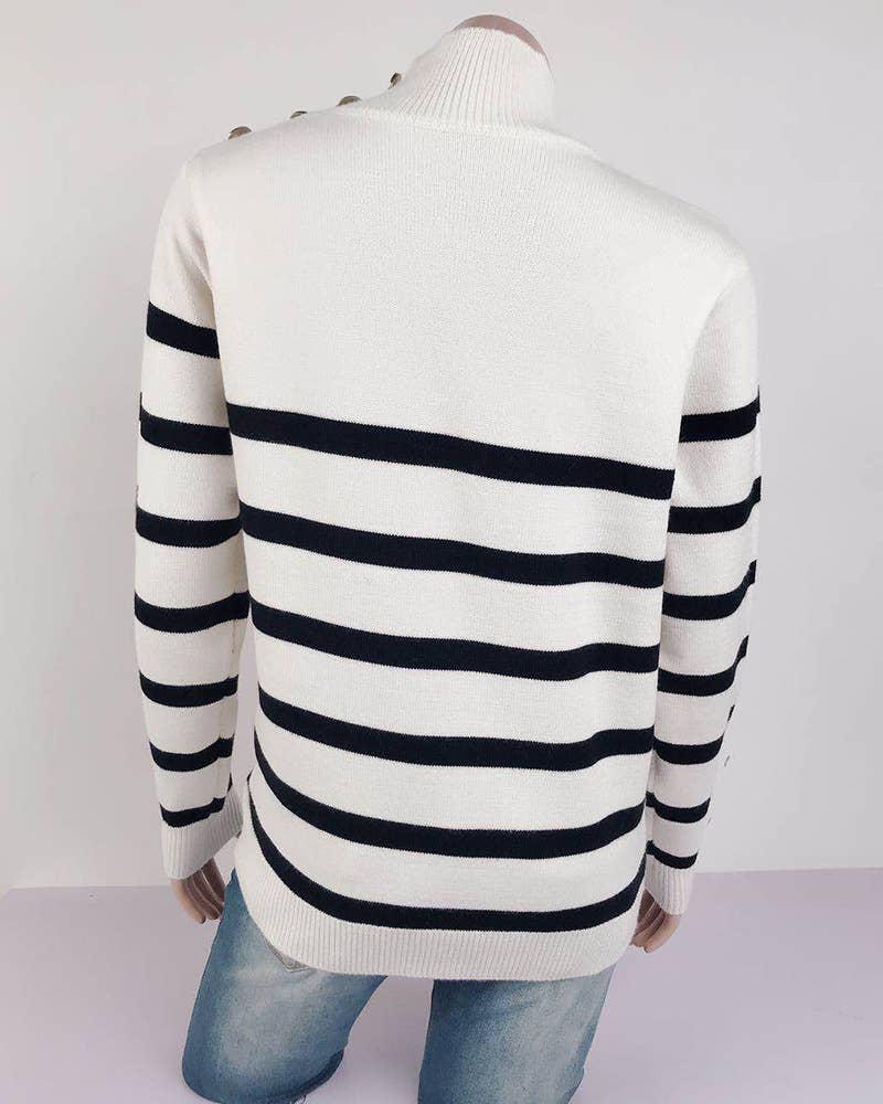 TURTLENECK SWEATER WITH STRIPED BUTTONS