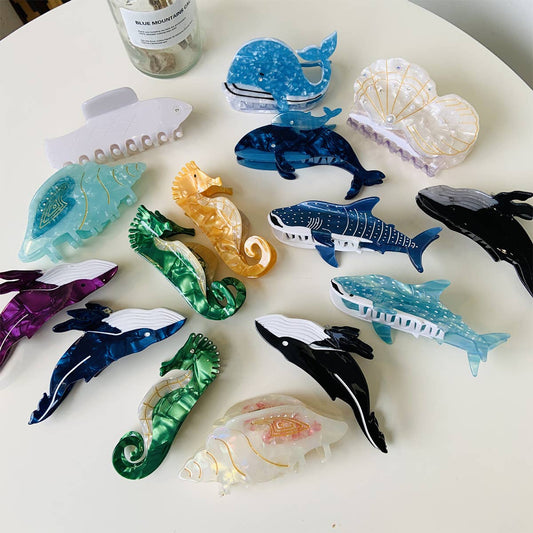 OCEAN WHALE SHELL FISH SEASHELL HAIR CLAW CLIPS_CWAHA0550