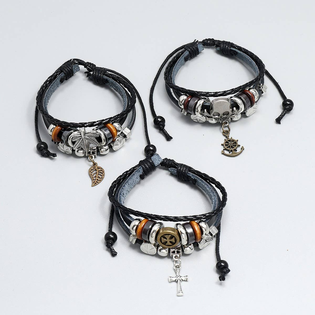 CREATIVE BEADED CROSS LEATHER BRACELET