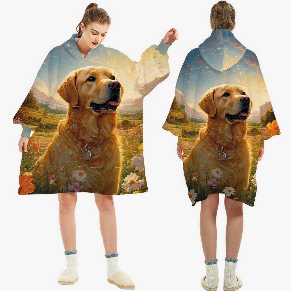 Double-Layer Sherpa Hoodie Blanket Lazy Wear