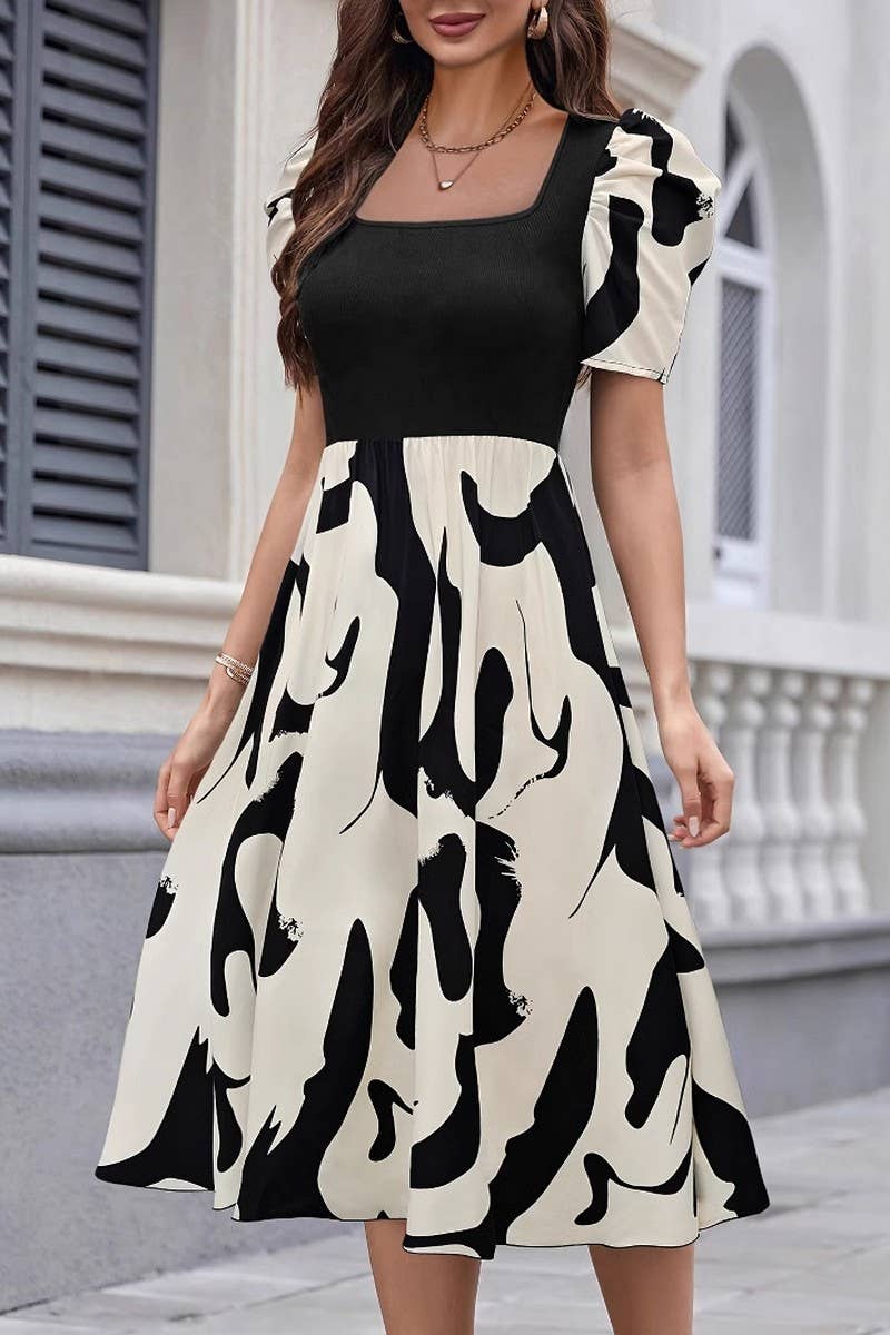 CWDMD5037_COMMUTER ELASTIC SLIM FIT PUFF SLEEVE DRESS