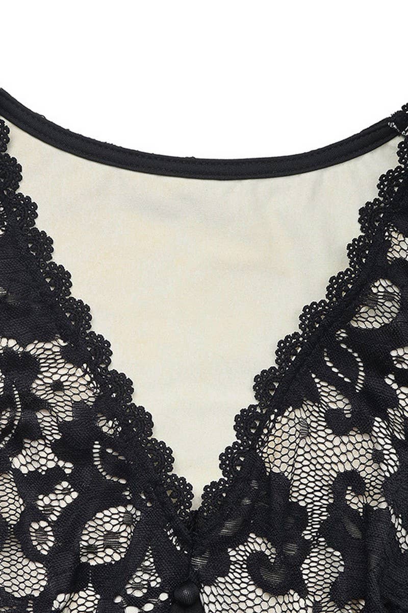 CWDMD6286_SEXY VINTAGE V-NECK LACE TRIM LONG SLEEVE DRESS