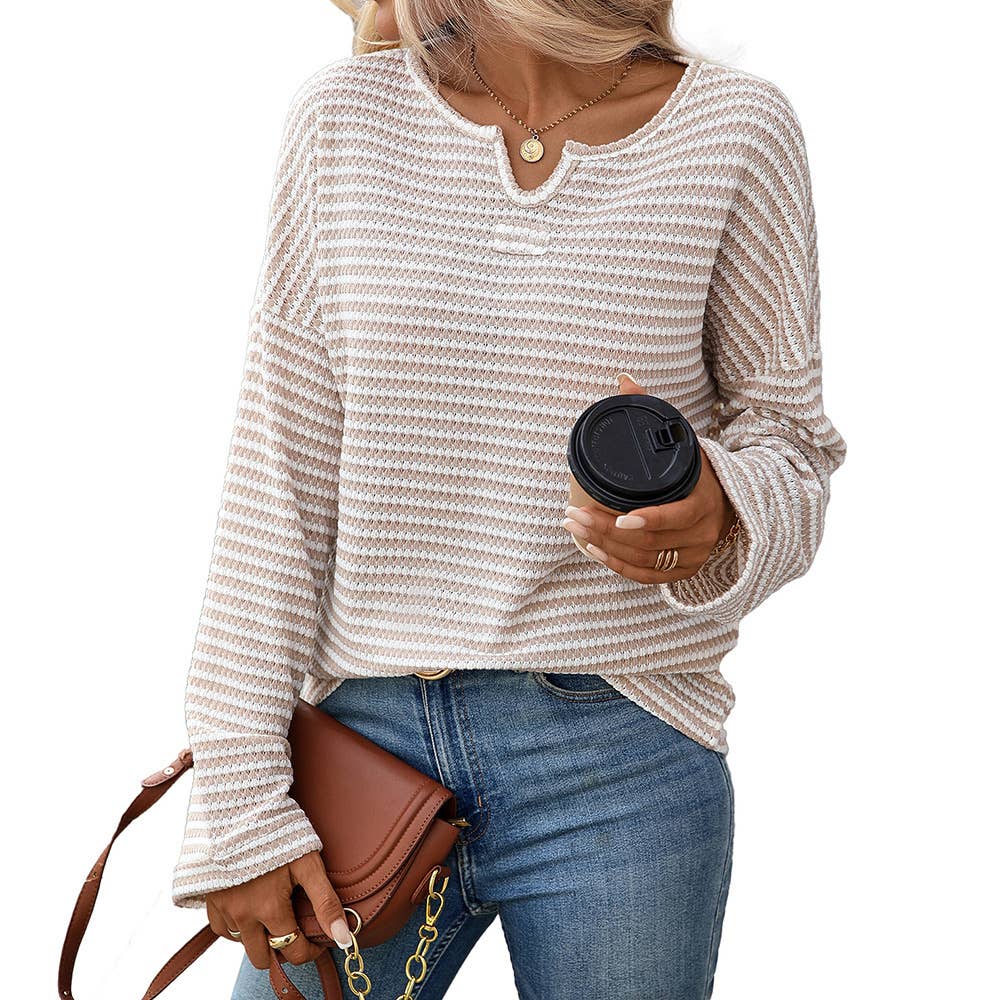 Waffle round-neck solid-color knitted T-shirt