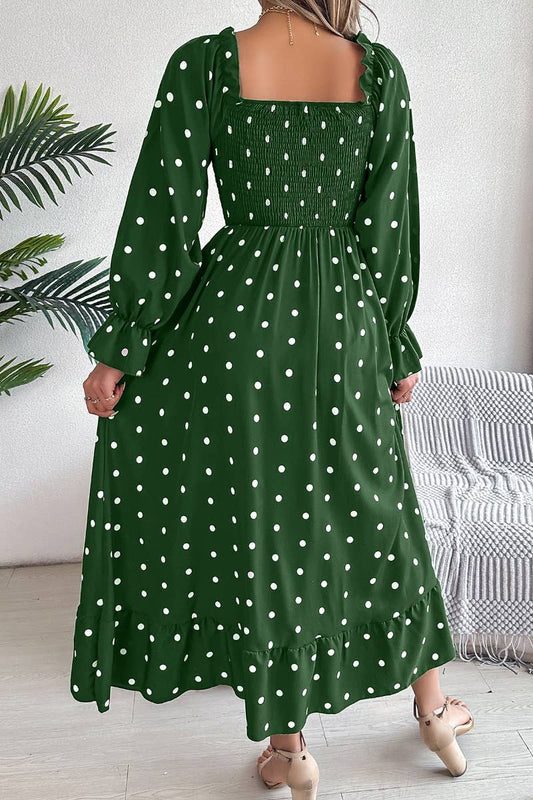 CWDSD5771_AUTUMN LONG-SLEEVED POLKA DOT DRESS MID-LENGTH