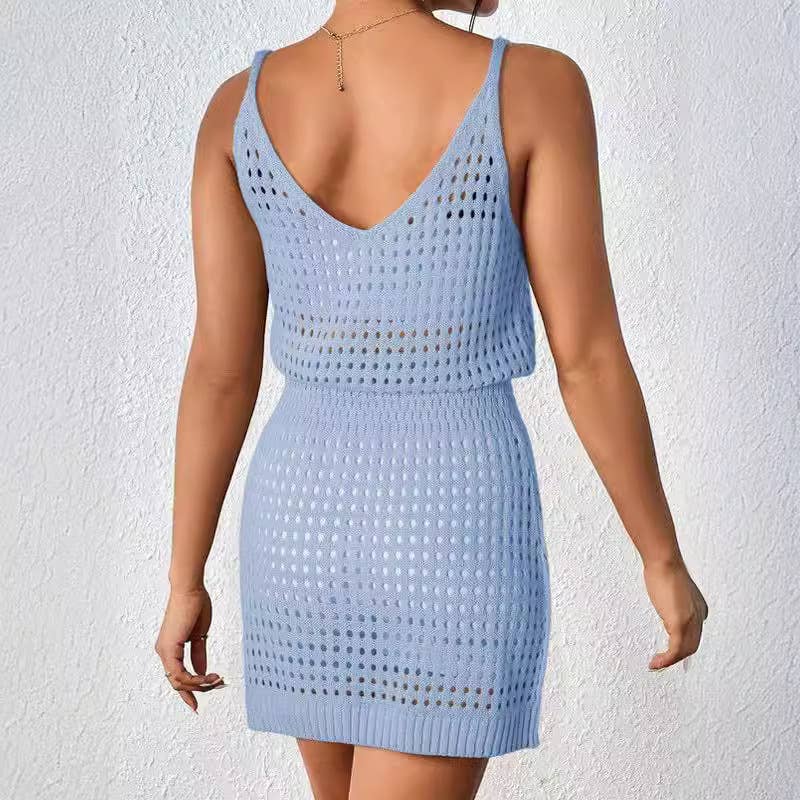 Hollow out sling knit beach dress
