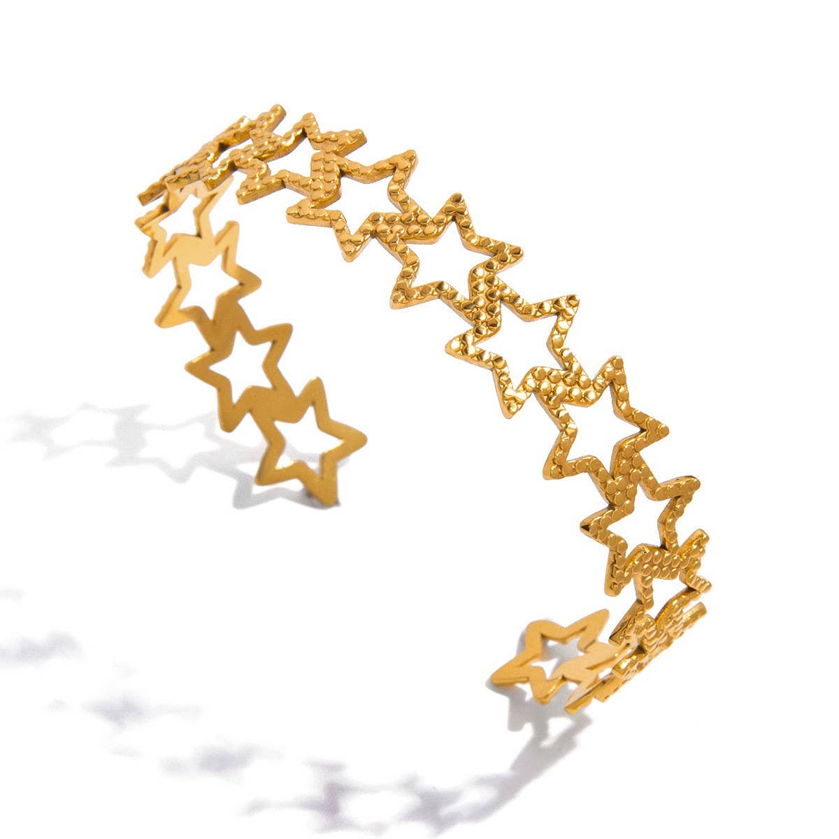 Vacation Style 18K Gold Hollow Star Open Cuff