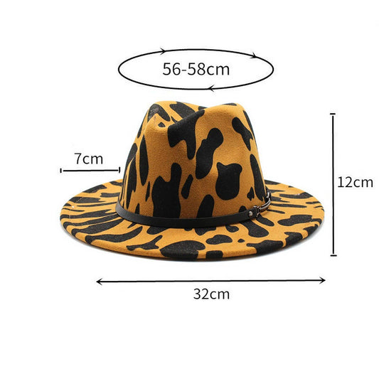 FASHION COW PATTERN WOOLEN HAT JAZZ HAT FELT HAT_CWAH2569