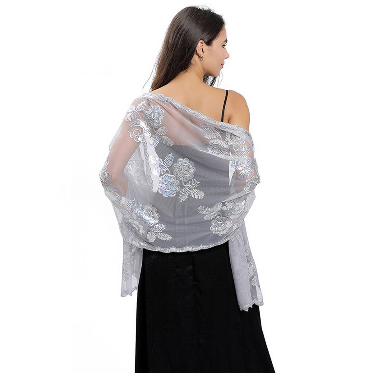 NEW ARRIVAL FLOWER SEQUIN EMBROIDERED SHAWL