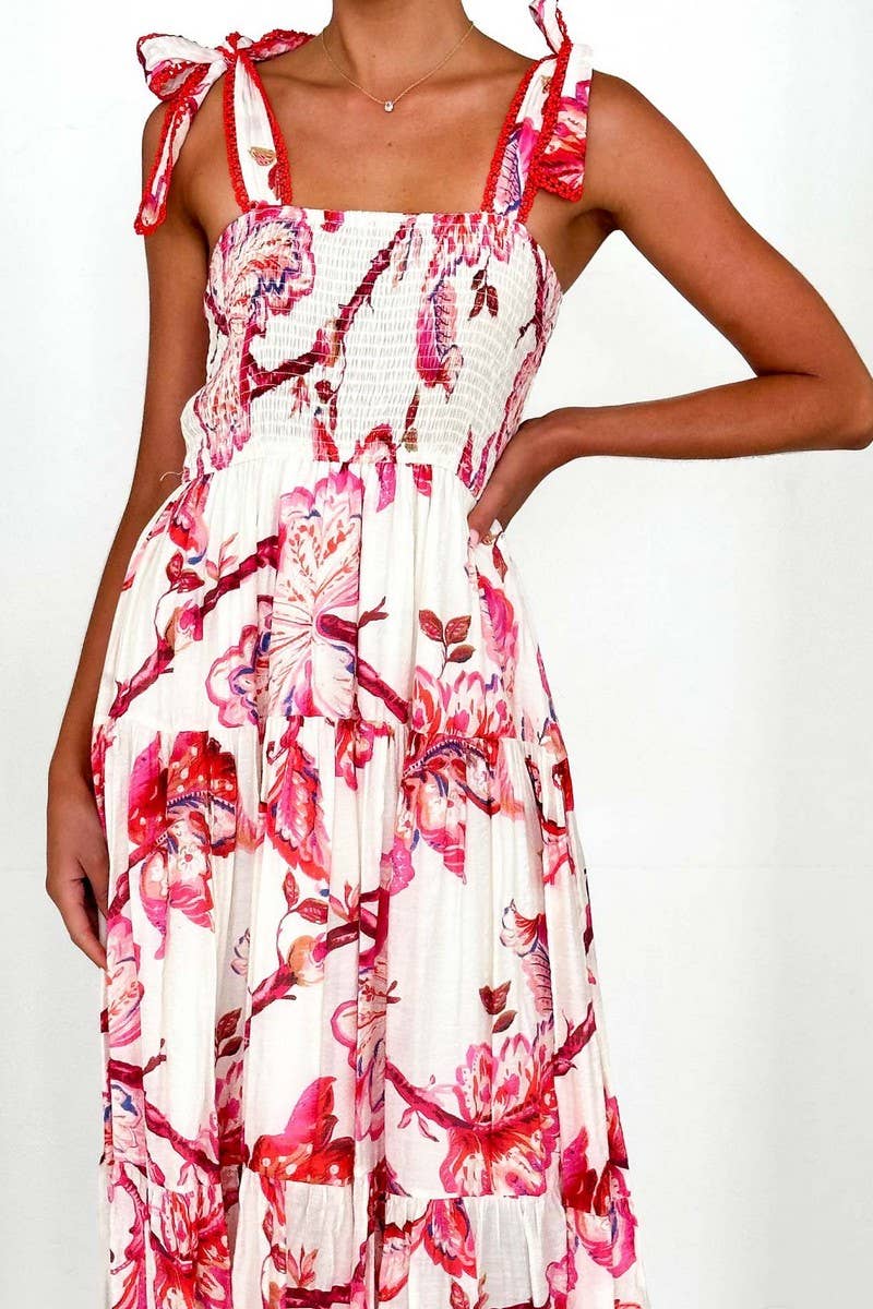 CWDMD5611_SPAGHETTI STRAP FLORAL SMOCKED WAIST MAXI DRESS