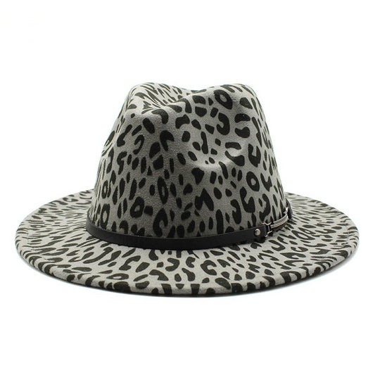 FASHION LEOPARD PRINT WOOLEN HAT JAZZ HAT FELT HAT_CWAH2567