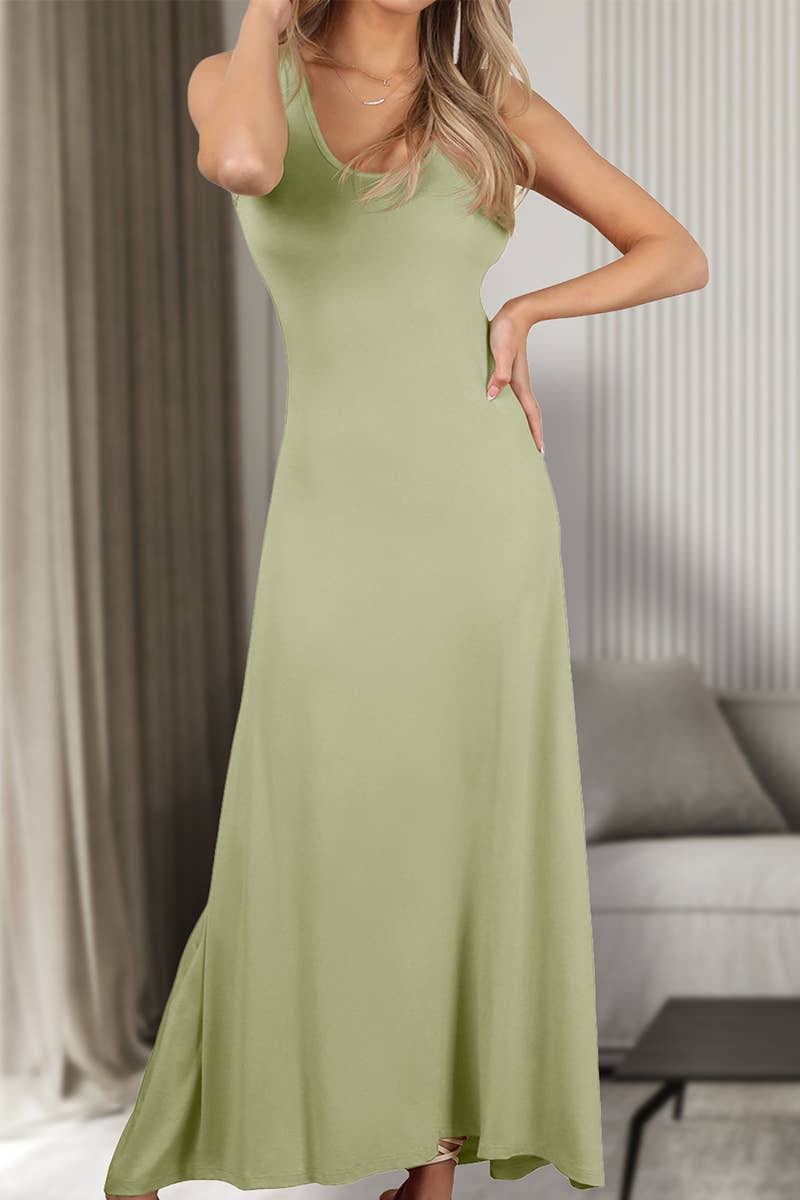 AWDMD281_SLEEVELESS VEST SOLID COLOR KNITTED LONG DRESS