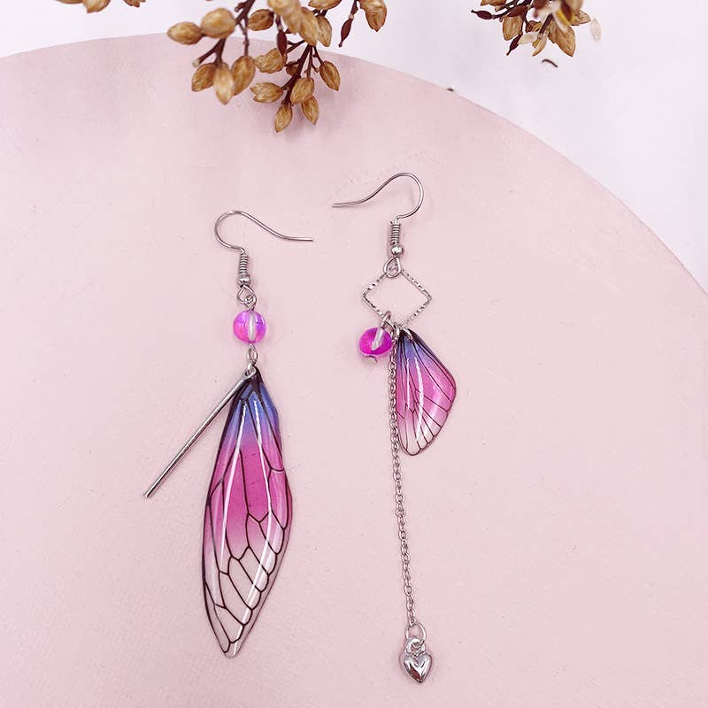 Fashionable imitation cicada wing earrings