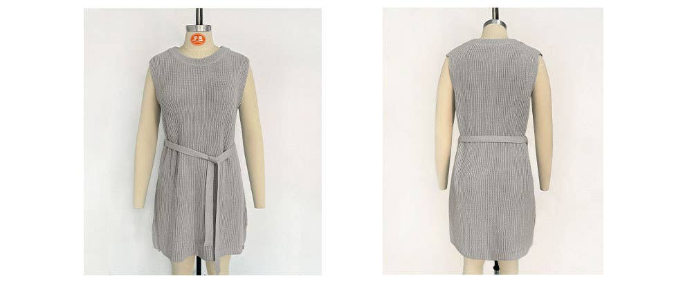 Solid-color round-neck fashionable knitted dress
