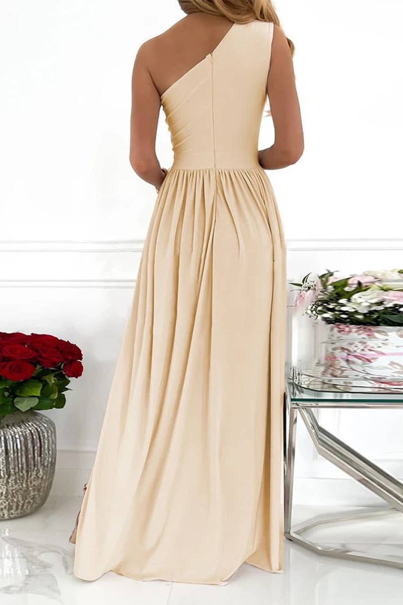 Sleeveless high-waisted slit dress elegant style