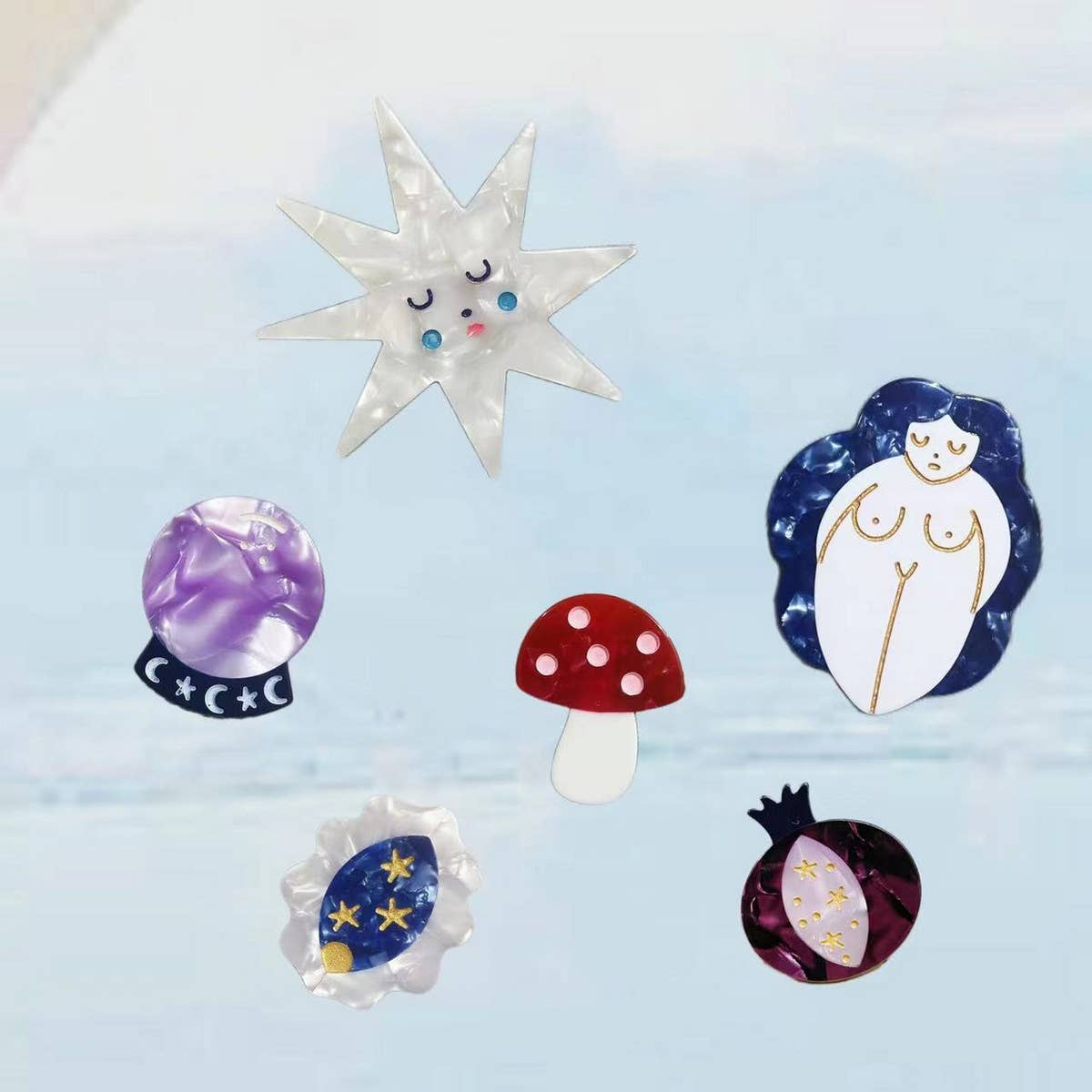 CWAHA4499_FUNNY SIDE CLIP WITH STAR MUSHROOM HAIR CLIP