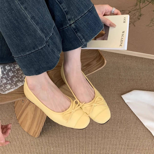 Red Wedge Round Toe Slip-On Ballet Flats_CWSHF0125