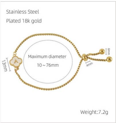 CWAJE1959_Adjustable Four Leaf Clover Letter Shell Bracelet