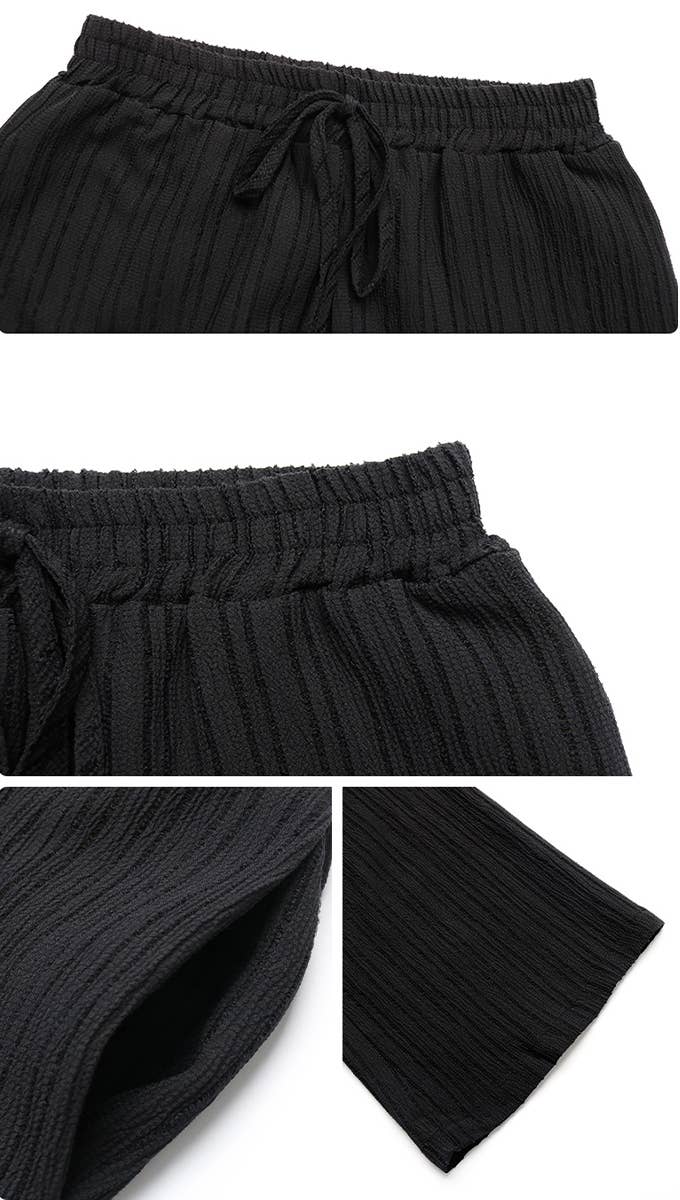 SOLID COLOR PLEATED STRAIGHT LEG CASUAL PANTS