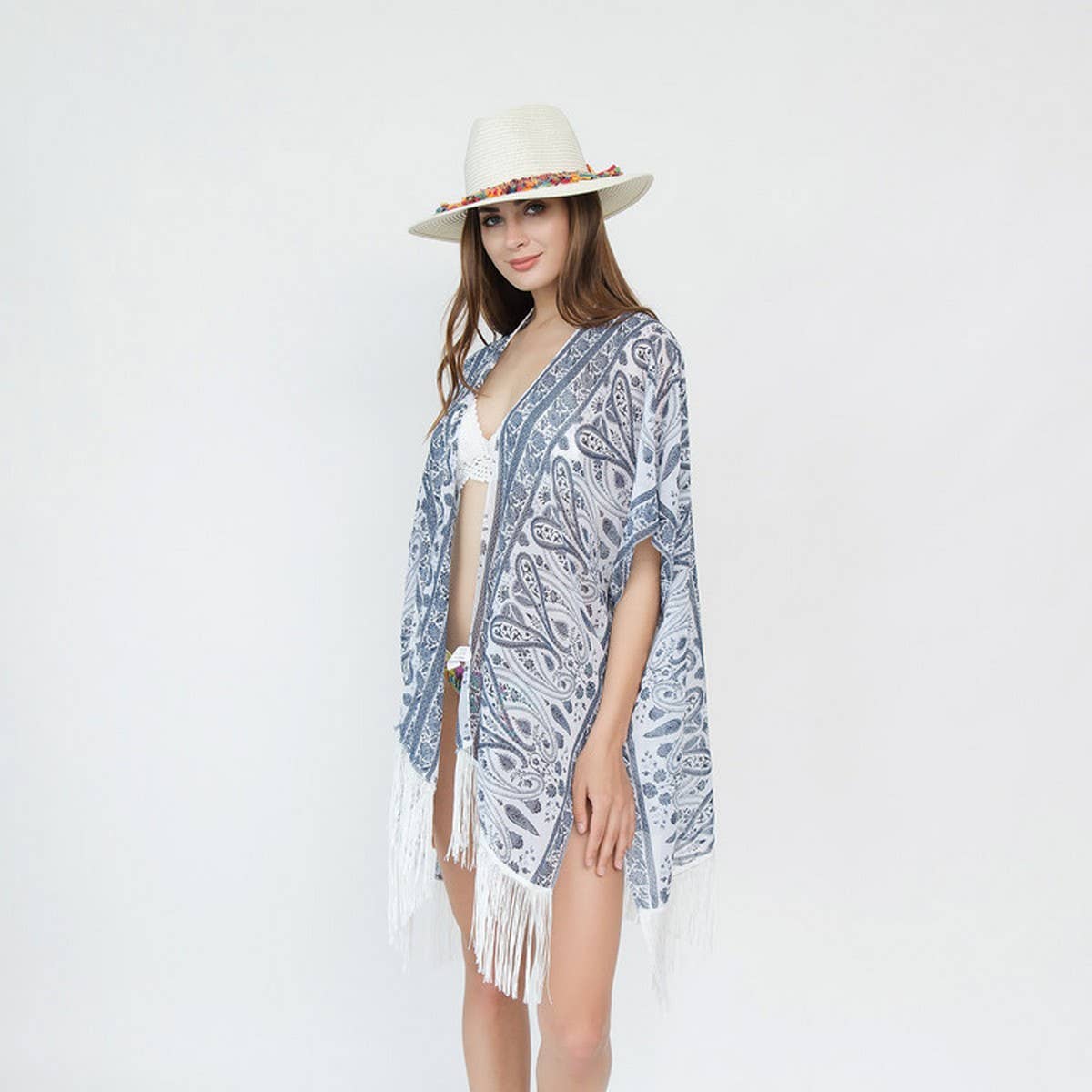 TASSEL PAISLEY PRINT OPEN FRONT KIMONO CARDIGAN