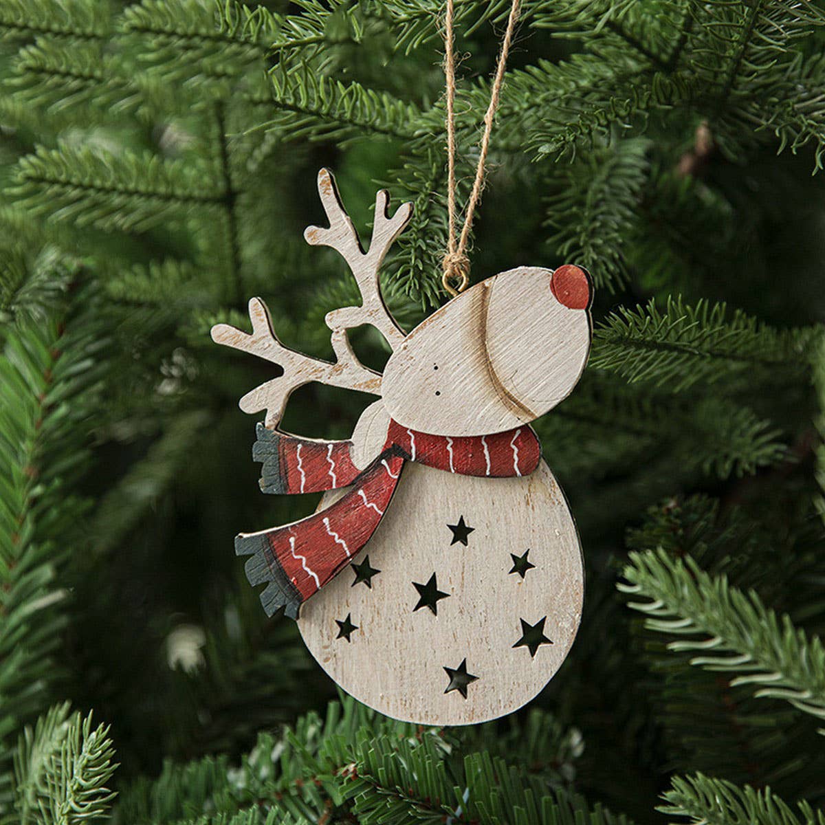 Wood House Painted Xmas Tree Hanging Ornament_CWMM9672