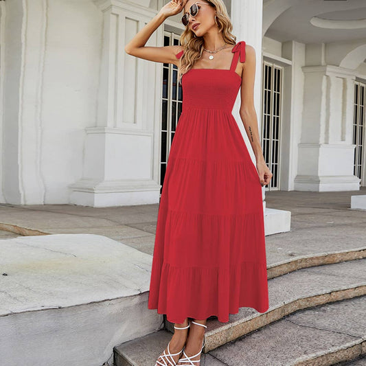 Solid color halter long dress