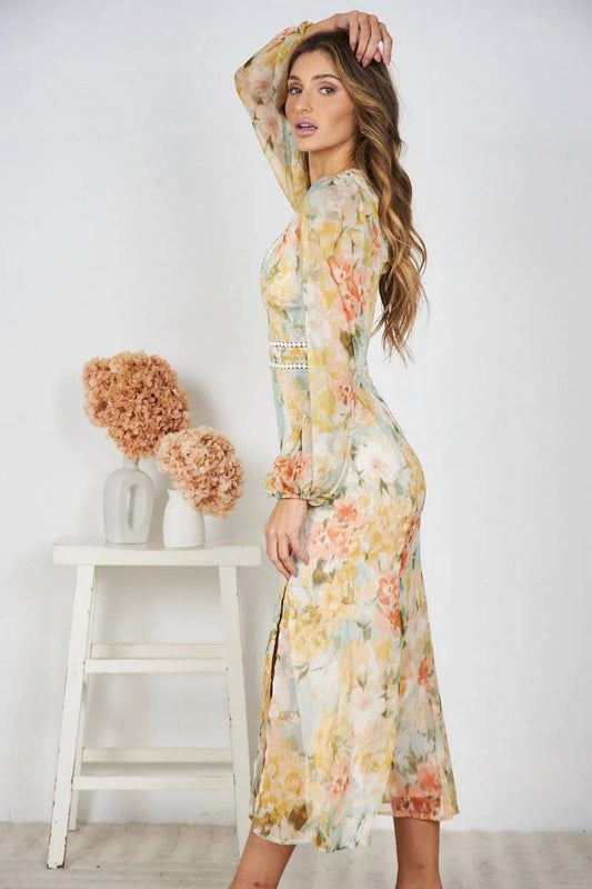 CWDMD5692_FLORAL PRINT HIGH LOW HEM BODYCON MAXI DRESS