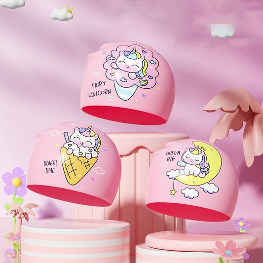 Girls Unicorn Swim Cap Silicone Waterproof Comfort