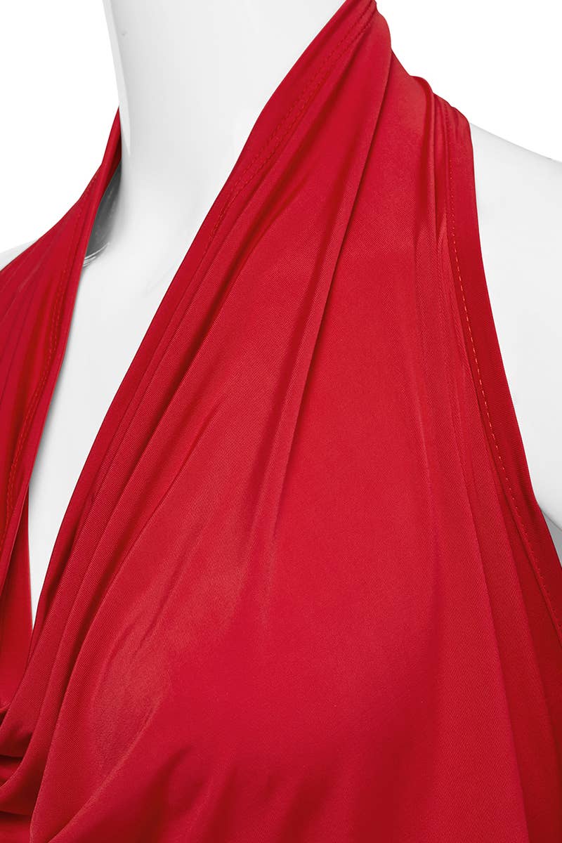 AWTHT028_Halter Neck Draped Front Open Back Top